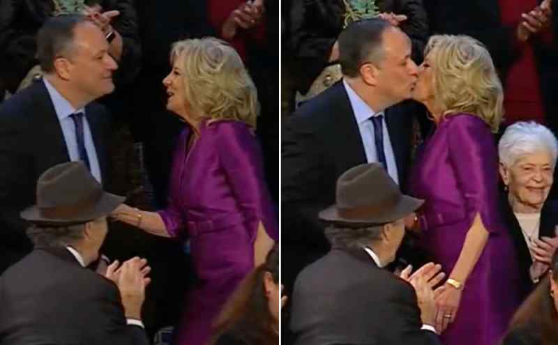 Jill Biden l-a sărutat pe buze pe soțul vicepreședintei Kamala Harris – video