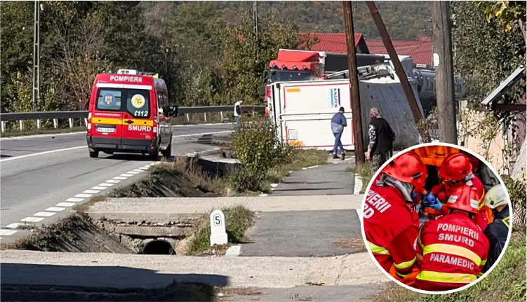 Acum! Accident grav! TIR răsturnat! Zeci de forțe de intervenție la fața locului!