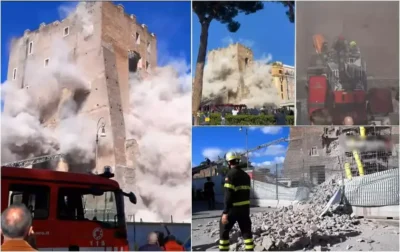 „Ţipete, urlete, pentru că e un infern”. Doi români, prinși sub dărâmăturile unui turn prăbușit la Roma