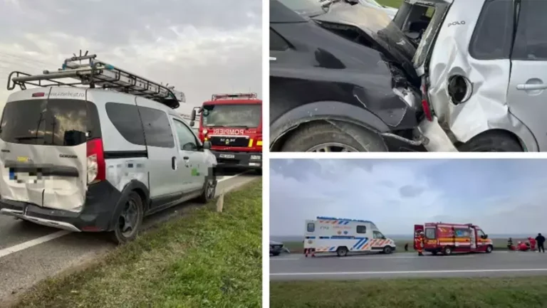 Carambol pe un drum național! 11 persoane se aflau în cele patru mașini implicate