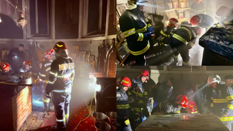 A LUAT FOC biserica „Adormirea Maicii Domnului”. Zeci de pompieri, la fața locului