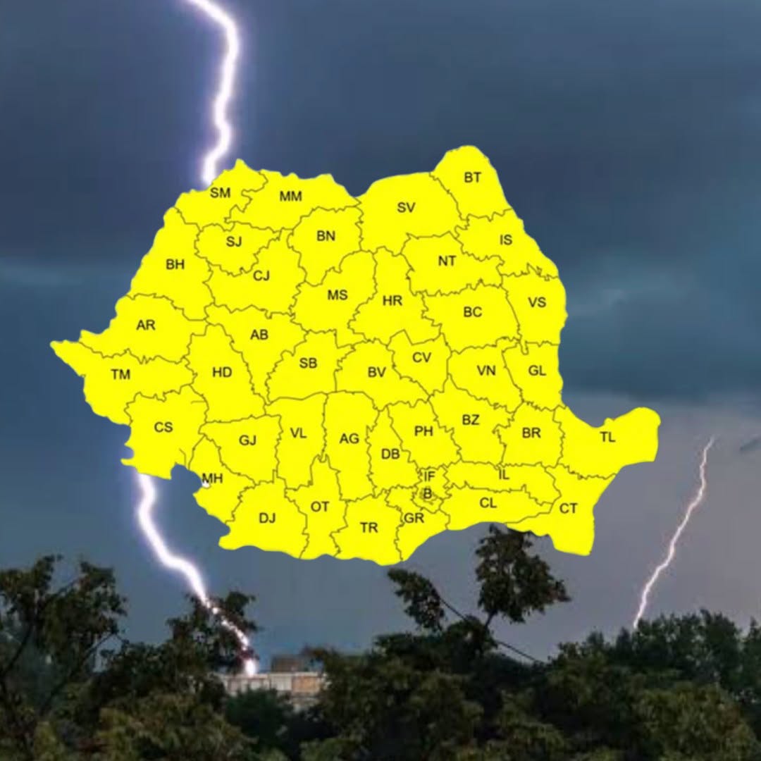 Avertizare de vreme severă imediată. Furtuni mari, grindină și vijelii puternice