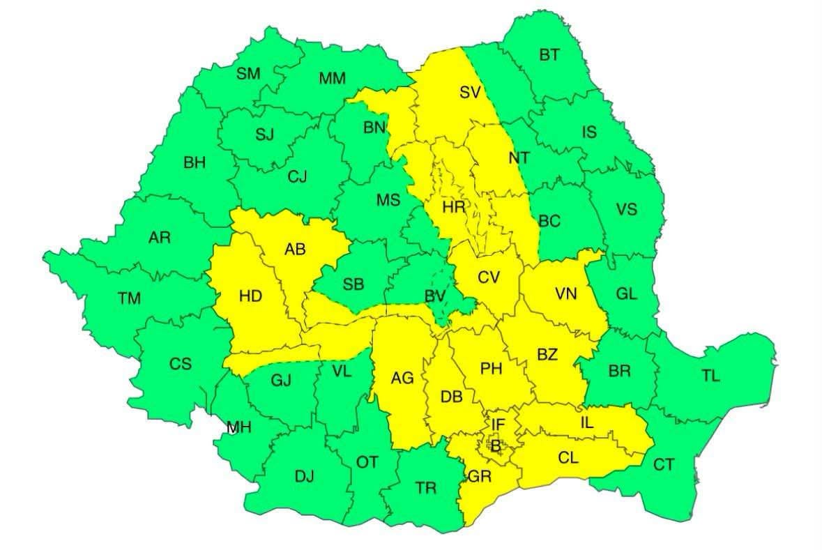 Prognoza meteo ANM pentru vineri, 24 iulie 2026. Meteorologii anunță COD galben de averse torențiale. Care sunt zonele vizate