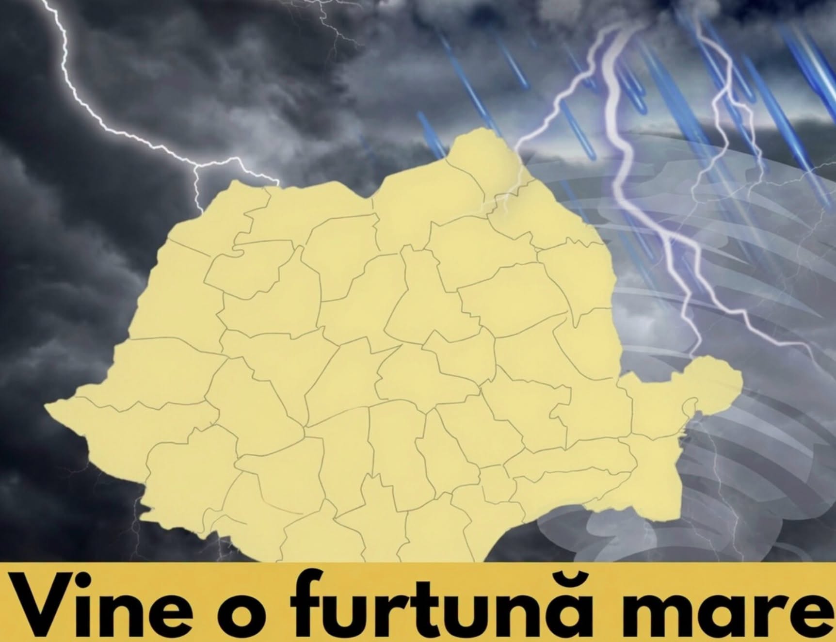 Cod galben de vijelii și averse de 50 de litri pe metrul pătrat în aproape jumătate de țară. ANM a publicat harta zonelor afectate